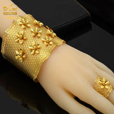 African Plated Bangles With Ring Dubai Bridal Bracelet
