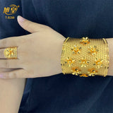 African Plated Bangles With Ring Dubai Bridal Bracelet