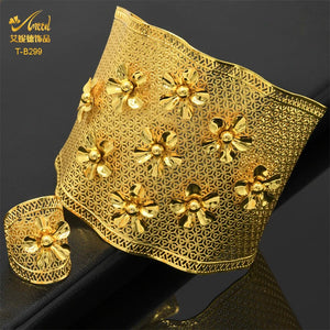 African Plated Bangles With Ring Dubai Bridal Bracelet