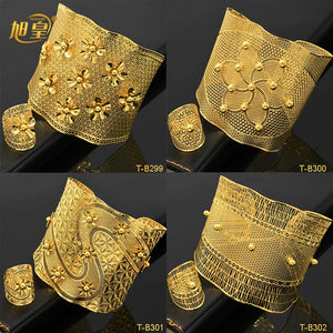African Plated Bangles With Ring Dubai Bridal Bracelet