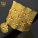 African Plated Bangles With Ring Dubai Bridal Bracelet