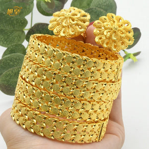 Duai Mixed Plated Bangle With Ring African Wedding Party Bracelet Jewelry
