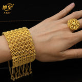 Dubai 24K Plated Bangle With Ring Indian Chain Bangles