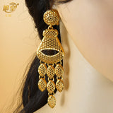 Dubai 4 Pair Earrings Big Square Shape Tassels African Plated Long Earrings