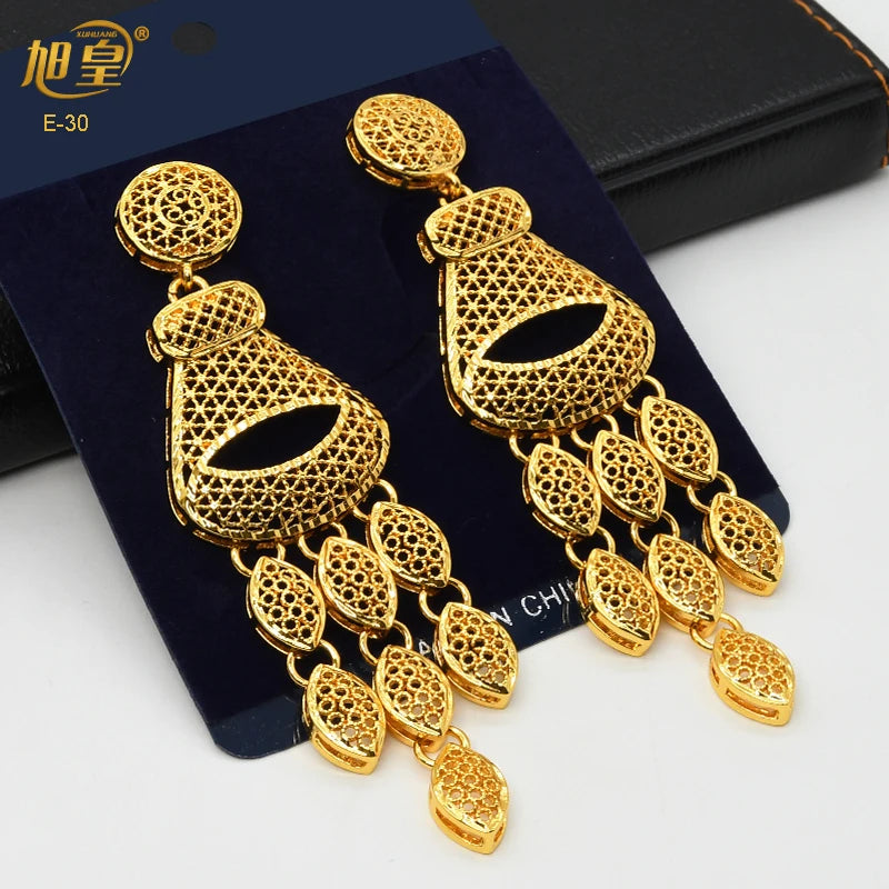 Dubai 4 Pair Earrings Big Square Shape Tassels African Plated Long Earrings