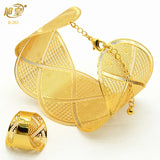Dubai Plated Bangles With Ring Indian Bride Wedding Party Bracelet Jewelry
