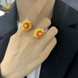 Ethiopian 24K Plated Flower Shape Ring For Women Adjustable Wedding