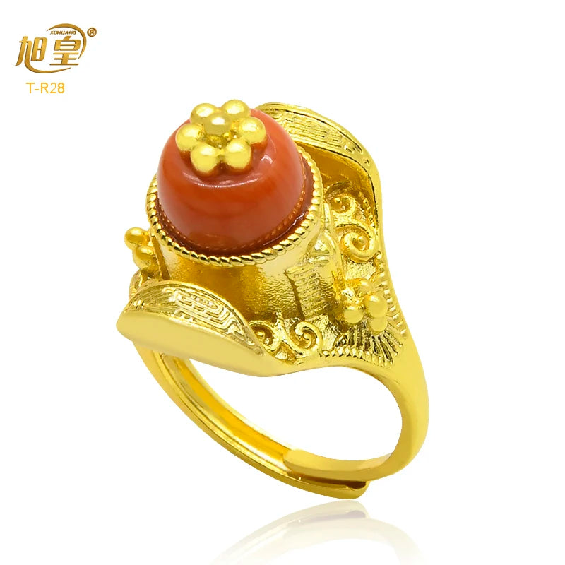 Ethiopian 24K Plated Flower Shape Ring For Women Adjustable Wedding