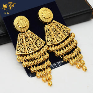 Nigerian Bridal Wedding Earrings Square Tassels African Dubai Plated Long
