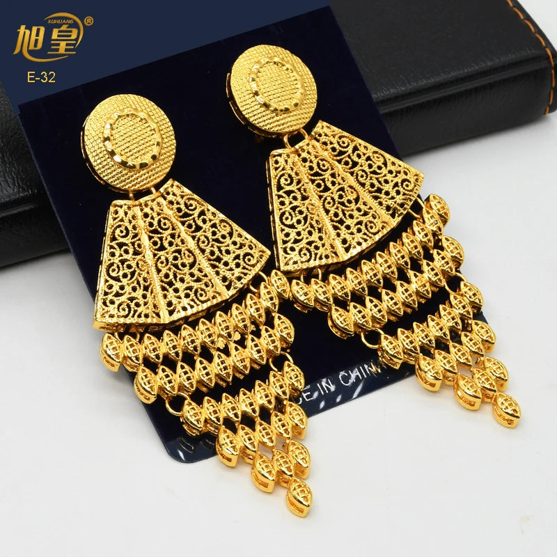 Nigerian Bridal Wedding Earrings Square Tassels African Dubai Plated Long