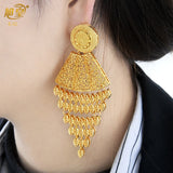 Nigerian Bridal Wedding Earrings Square Tassels African Dubai Plated Long