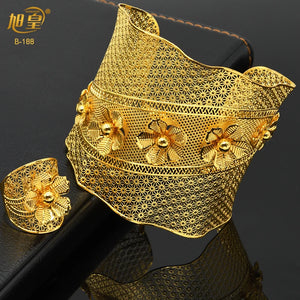 Plated Bangles With Ring Dubai Bride Wedding Banquet Bracelet Gift