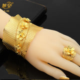 Plated Bangles With Ring Dubai Bride Wedding Banquet Bracelet Gift