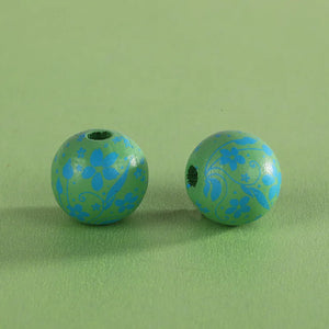 XUQIAN 100pcs Flower Printing Wood Beads for DIY Jewelry Making