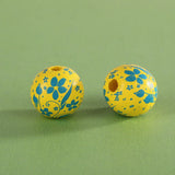 XUQIAN 100pcs Flower Printing Wood Beads for DIY Jewelry Making
