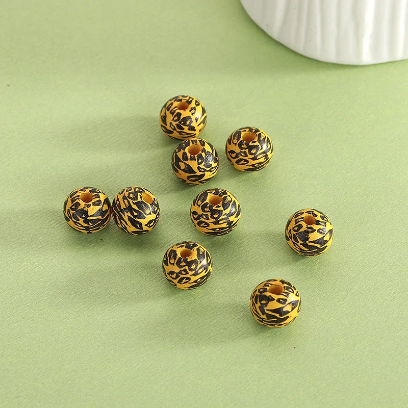 XUQIAN 10mm DIY Leopard Round Wooden Beads For Jewelry Making