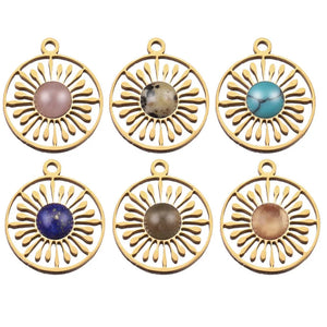 XUQIAN 16mm Stone & Steel Charm Pendants for DIY Jewelry