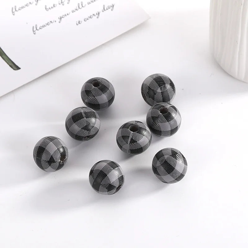 XUQIAN 16mm Loose Grid Pattern Wooden Beads Set