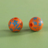 XUQIAN 16mm 5 Petals Flower Print Round Wood Beads DIY Jewelry Making