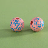 XUQIAN 16mm 5 Petals Flower Print Round Wood Beads DIY Jewelry Making
