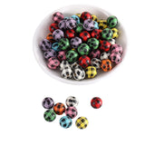 XUQIAN 200 Pcs Loose Grid Pattern Wooden Beads 16mm Jewelry Making B0311
