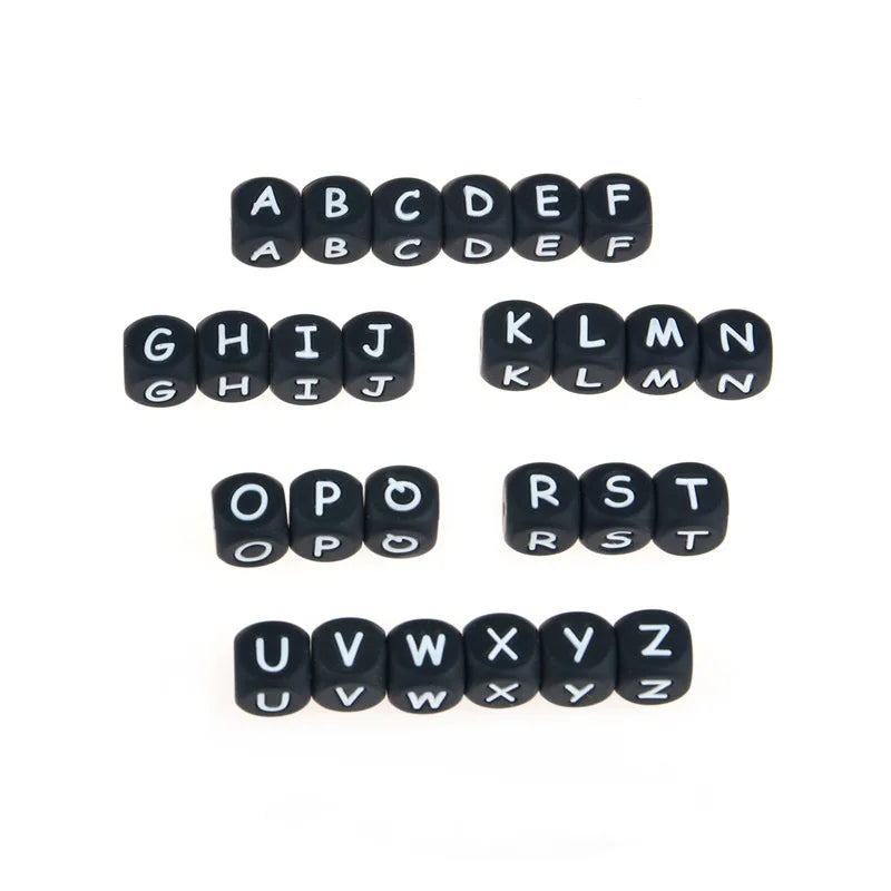 XUQIAN 50pcs 12mm Silicone English Teething Letter Beads DIY Baby Pacifier Toy