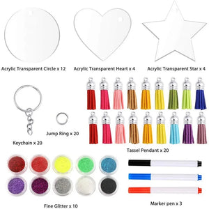 XUQIAN 73pcs Acrylic Circle Discs Tassel Pendant Keyring Set