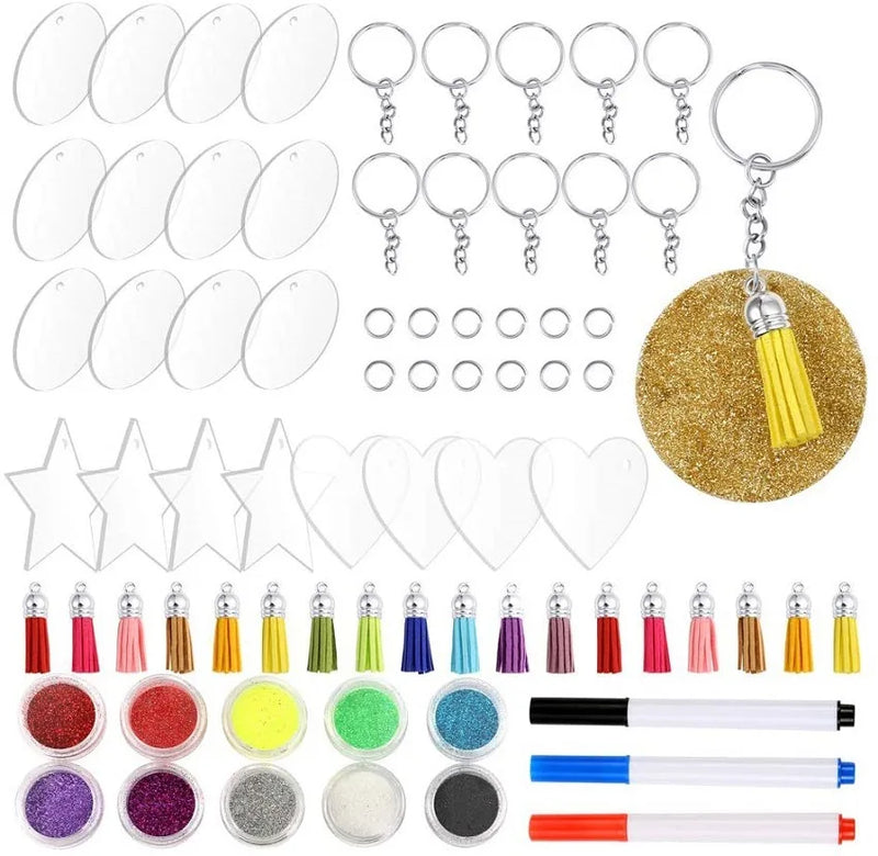 XUQIAN 73pcs Acrylic Circle Discs Tassel Pendant Keyring Set