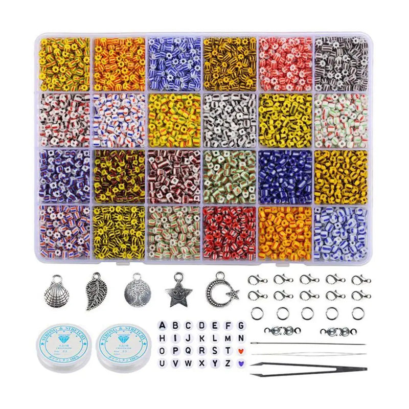XUQIAN 24Grid Colorful Striped Glass Beads Kit for DIY Jewelry Making