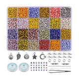 XUQIAN 24Grid Colorful Striped Glass Beads Kit for DIY Jewelry Making