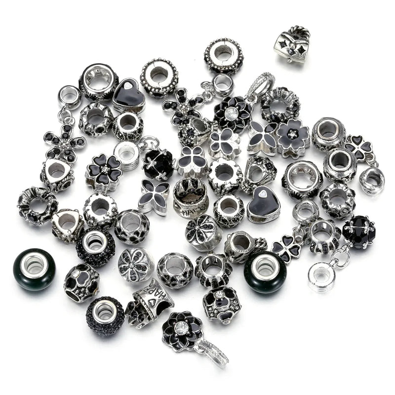 XUQIAN High Rhinestone Metal Charms Assorted European Lampwork Spacer Beads