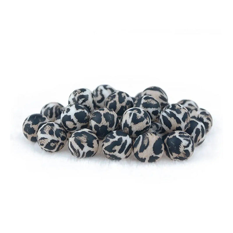 XUQIAN 15mm Silicone Leopard Print Loose Beads for Baby Teether Pacifier Chain