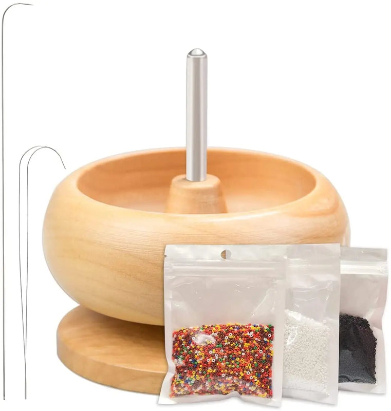 Wooden Bead Spinner Kit with Needles and Seed Beads