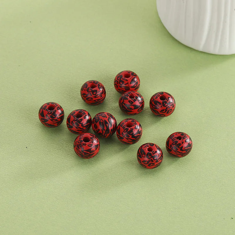 XUQIAN 100Pcs DIY Leopard Round Wooden Beads 10mm For Necklace Jewelry B0316
