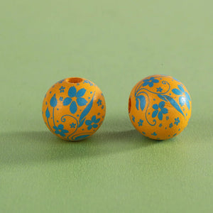 XUQIAN Flower Printing Round Wood Bead 16mm DIY Jewelry Making