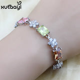 XUTAATI Flower Stones CZ Silver Jewelry Overlay Link Chain Bracelet