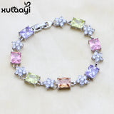 XUTAATI Flower Stones CZ Silver Jewelry Overlay Link Chain Bracelet