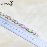 XUTAATI Flower Stones CZ Silver Jewelry Overlay Link Chain Bracelet