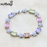 XUTAATI Flower Stones CZ Silver Jewelry Overlay Link Chain Bracelet