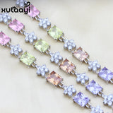 XUTAATI Flower Stones CZ Silver Jewelry Overlay Link Chain Bracelet