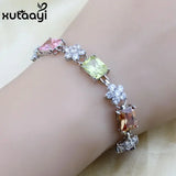 XUTAATI Flower Stones CZ Silver Jewelry Overlay Link Chain Bracelet