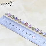XUTAATI Silver Overlay Flower CZ Adjustable Chain Bracelet