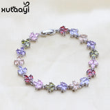 XUTAATI Silver Overlay Flower CZ Adjustable Chain Bracelet