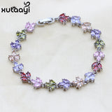 XUTAATI Silver Overlay Flower CZ Adjustable Chain Bracelet