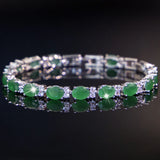 Elegant Silver Wedding Jewelry Set Green Bracelet Rings Bridal Pendant Necklace