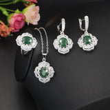 Elegant Silver Wedding Jewelry Set Green Bracelet Rings Bridal Pendant Necklace