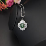 Elegant Silver Wedding Jewelry Set Green Bracelet Rings Bridal Pendant Necklace
