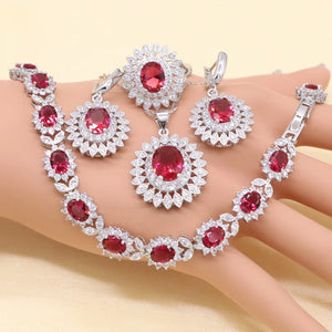 Red Semi-precious Necklace Earring Ring Bracelet Set