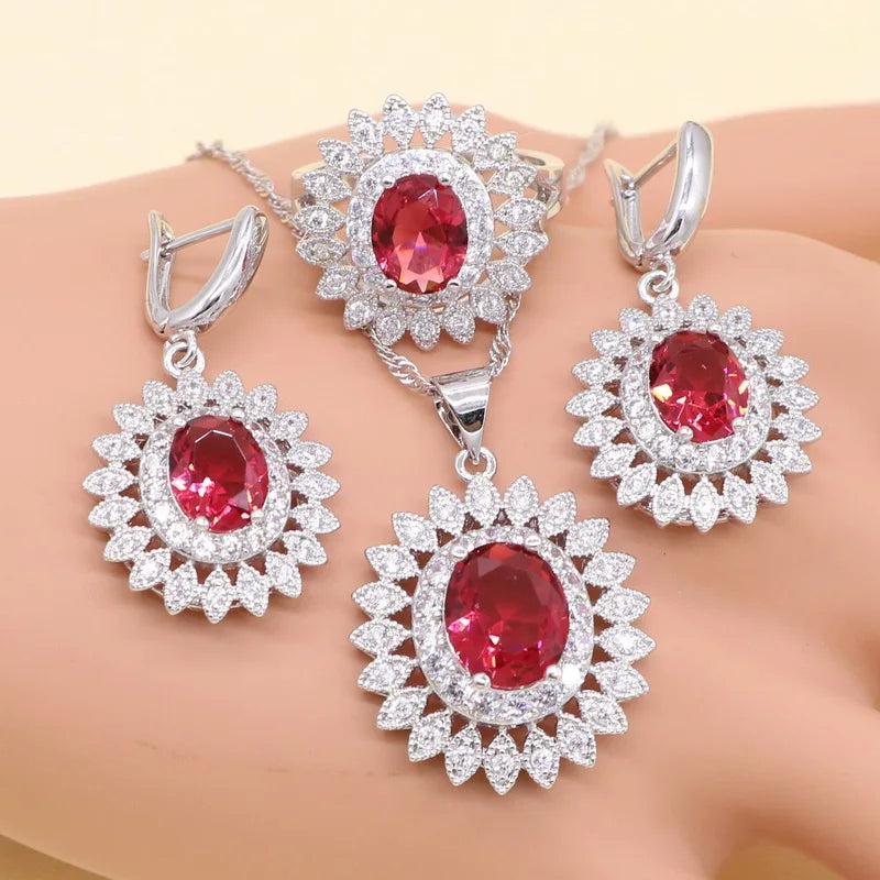 Red Semi-precious Necklace Earring Ring Bracelet Set