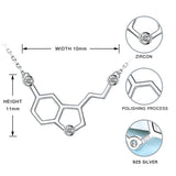 925 Silver Serotonin Molecule Pendant Necklace with Zircon